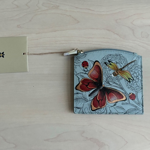 New Anuschka Light Blue Floral Genuine Leather Bag & Zippered Wallet 2 Piece Set - Picture 7 of 16